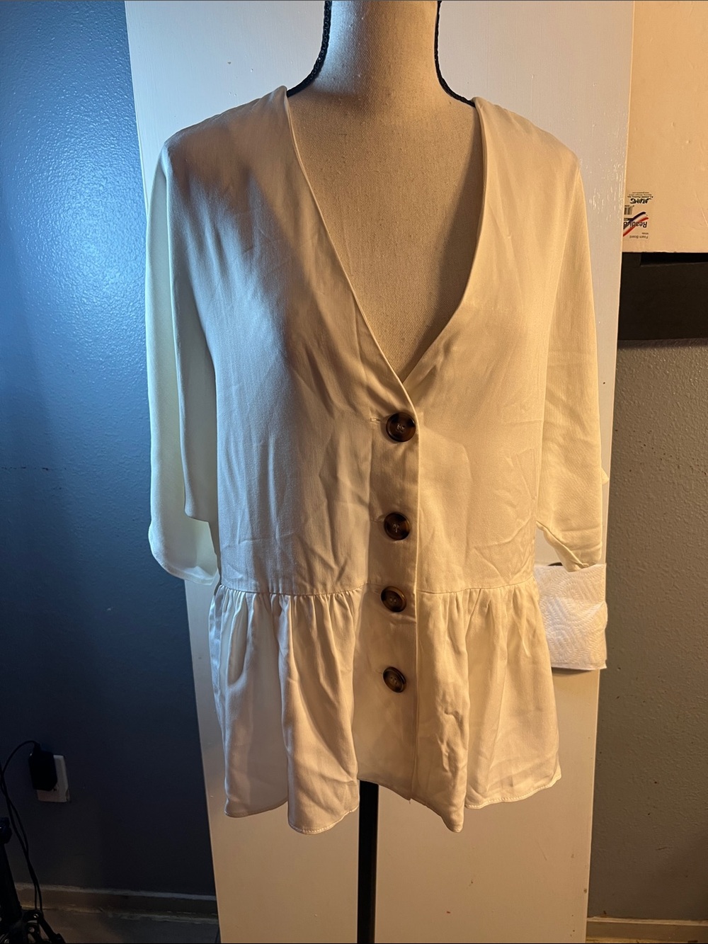 ASOS Cream Button-Front Peplum Blouse